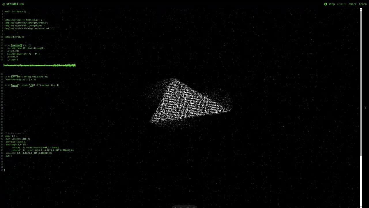 Livecoding with Strudel and Hydra Video Synth in Javascript