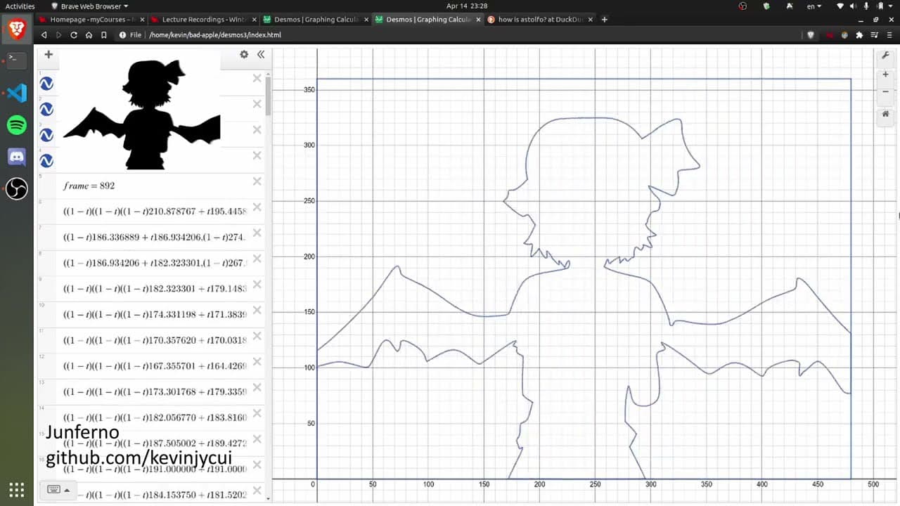 Bad Apple!! played on Desmos but it's high quality with Bezier Curves